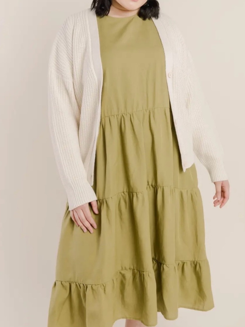 Tradlands Women's 1X Green Linen Chalet Tiered Sundress Midi